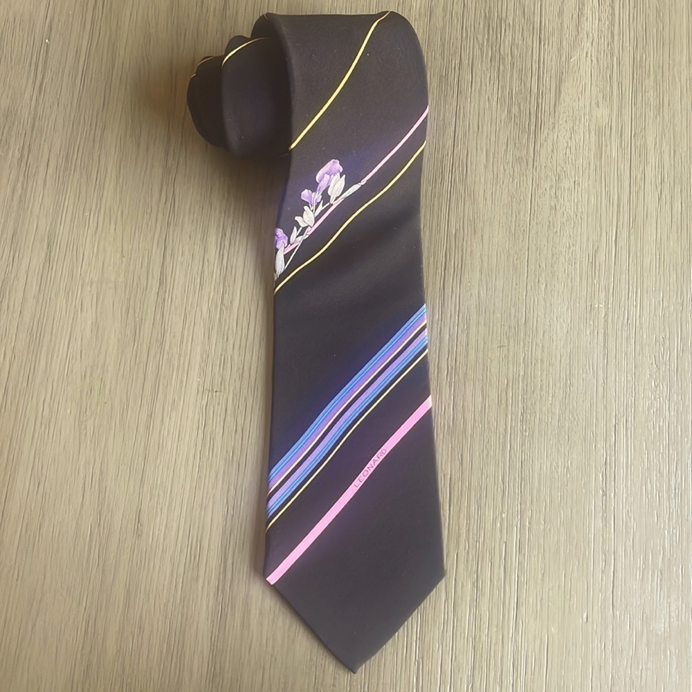 EUC MENS LEONARD PARIS NECKTIE BLACK NECK TIE​​​​​​​